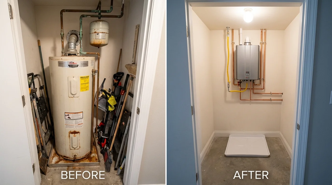 Tank water heater versus wall-mounted tankless unit comparison for Coarsegold, CA homeowners