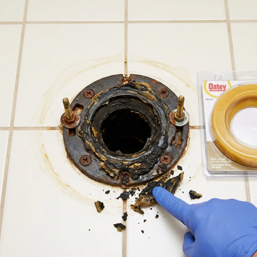 Failed wax ring showing water seepage at the base of a toilet in a Coarsegold, CA home